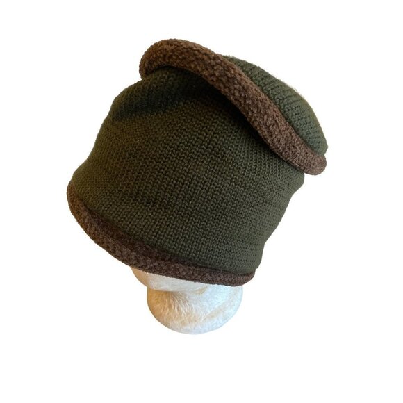 Obermeyer Green Brown Flat Top Knit Ski Hat Cap One Size - Picture 4 of 7